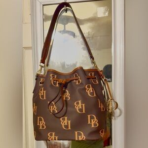 DOONEY & Bourke Monogram Drawstring Bucket Bag with Brass “D” “B” initials